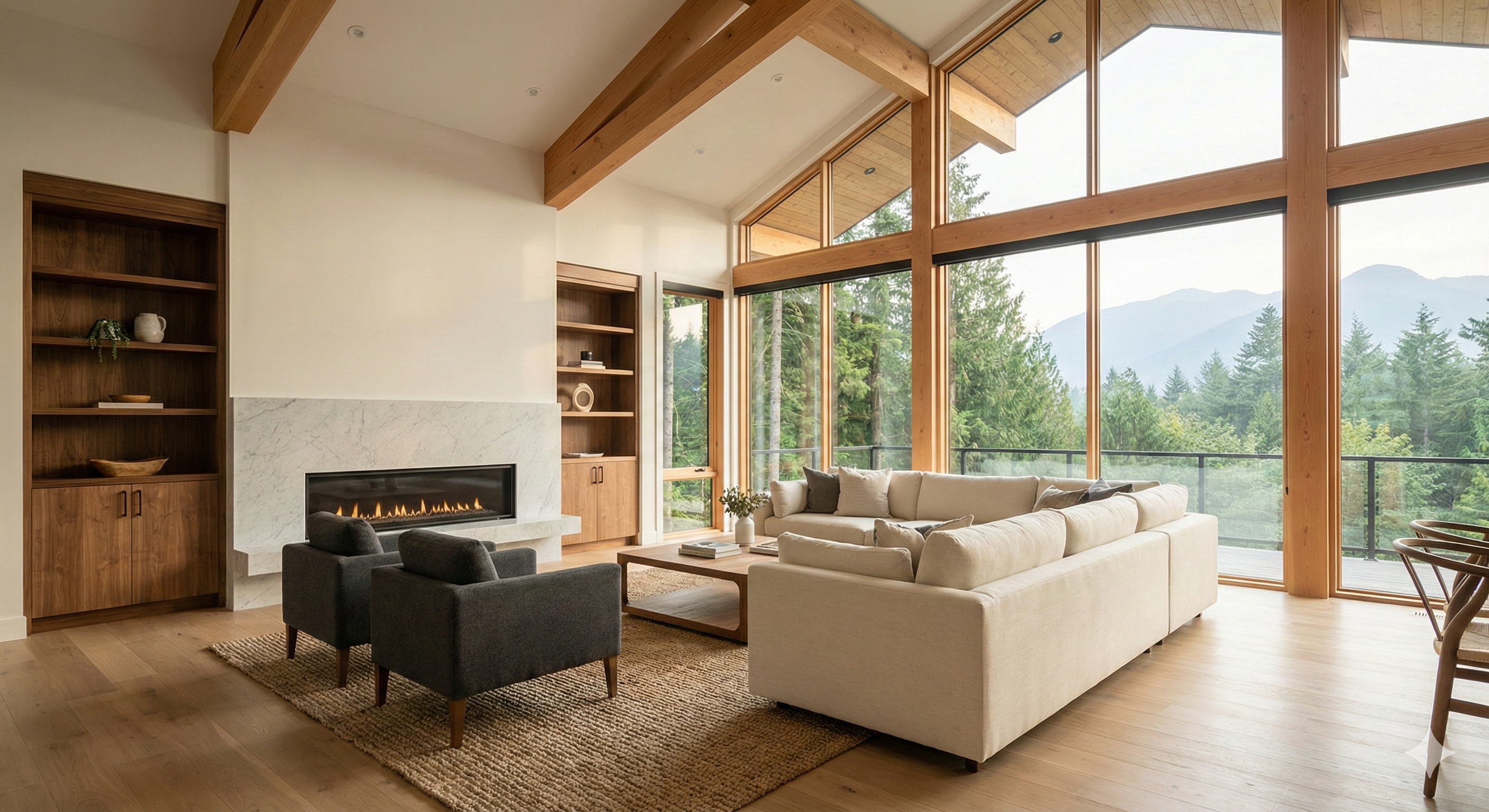 Open-concept great room in Vancouver custom home by CoreVal Homes